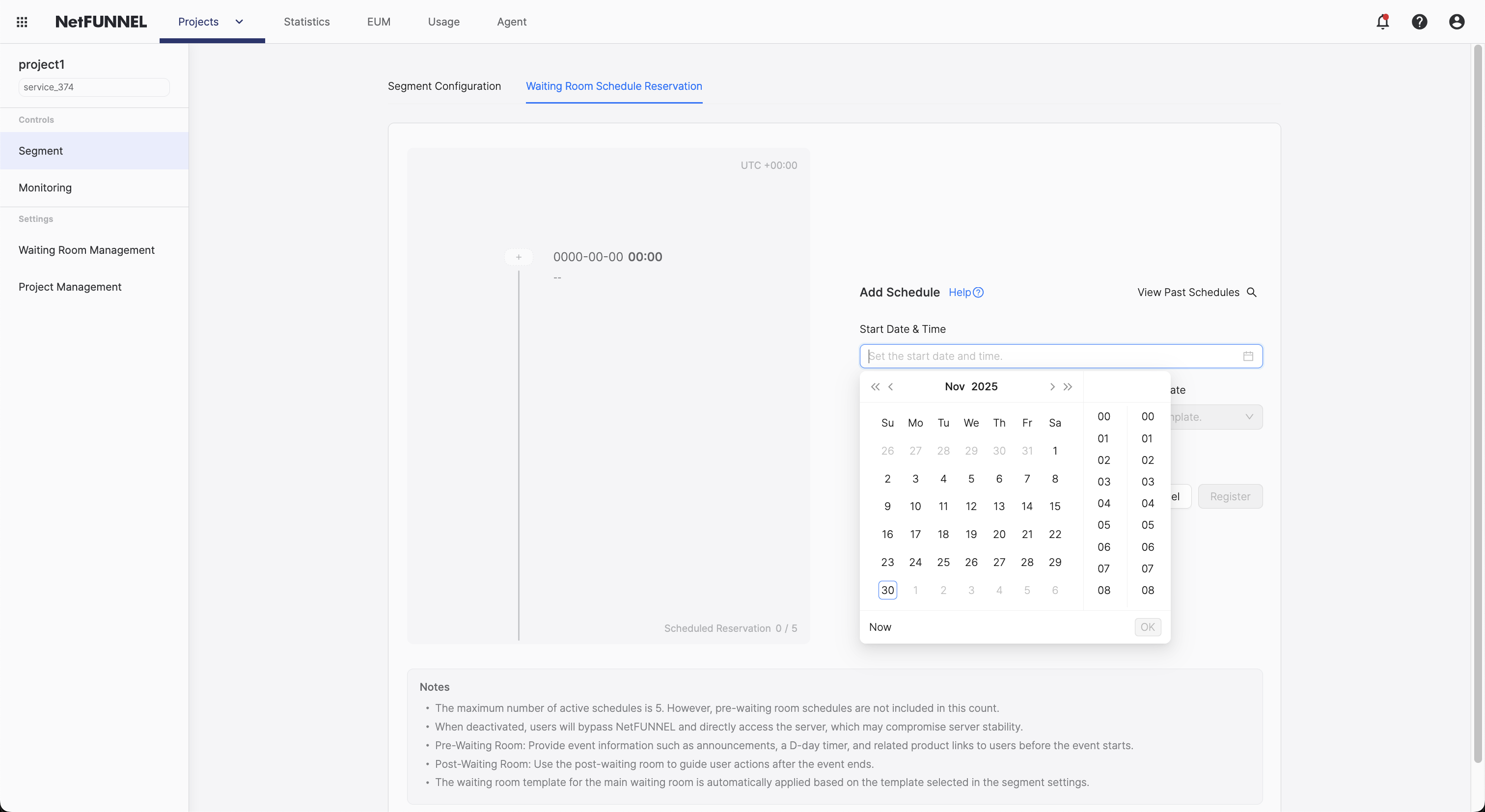 Schedule Date and Time Selection