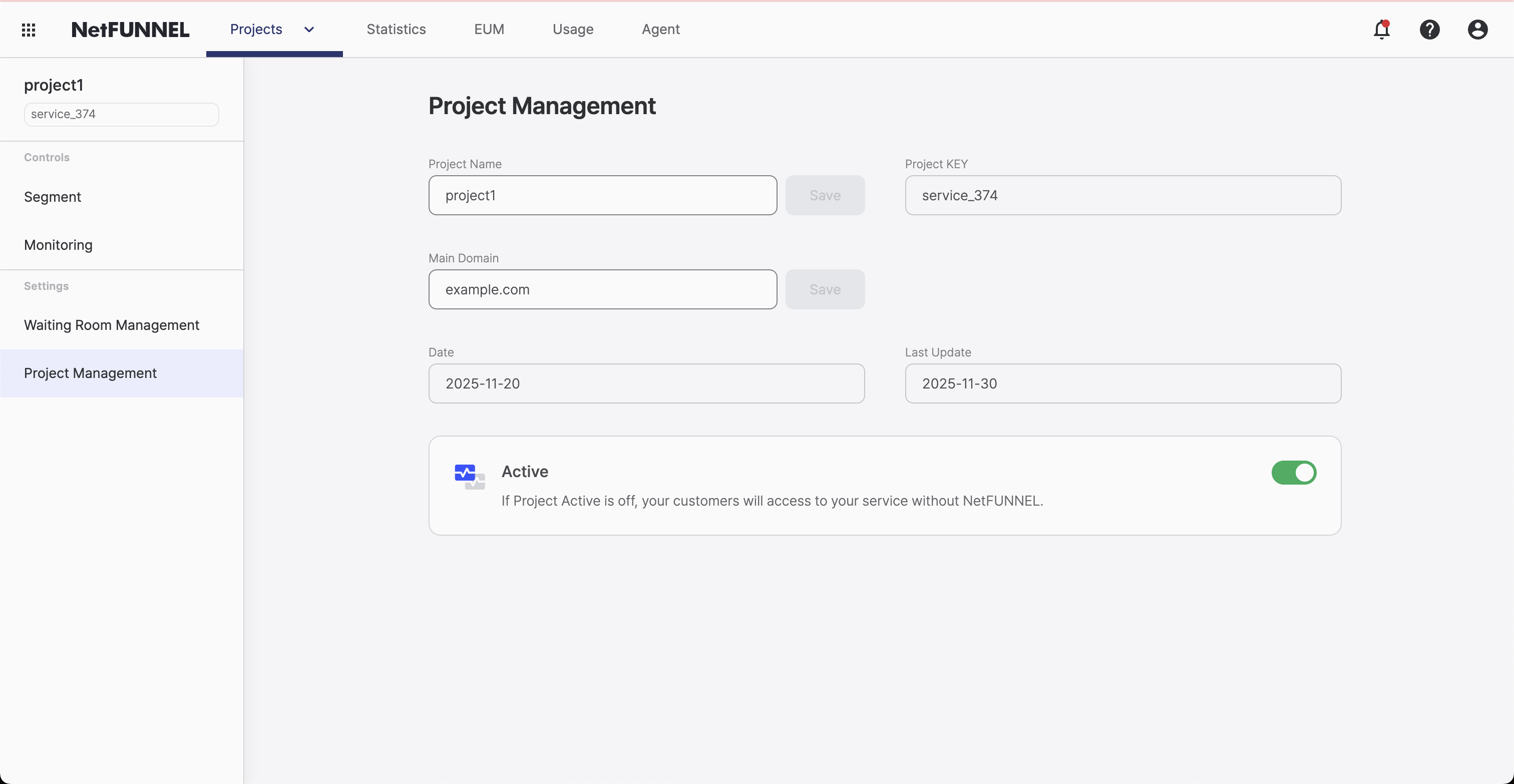 Project Activation Toggle