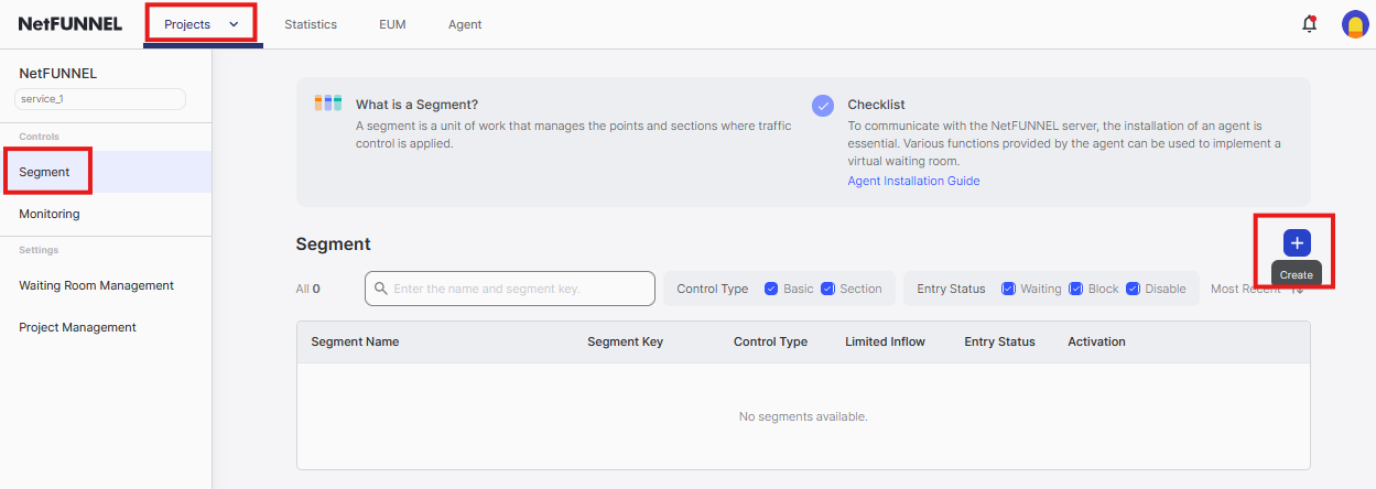 Create segment button