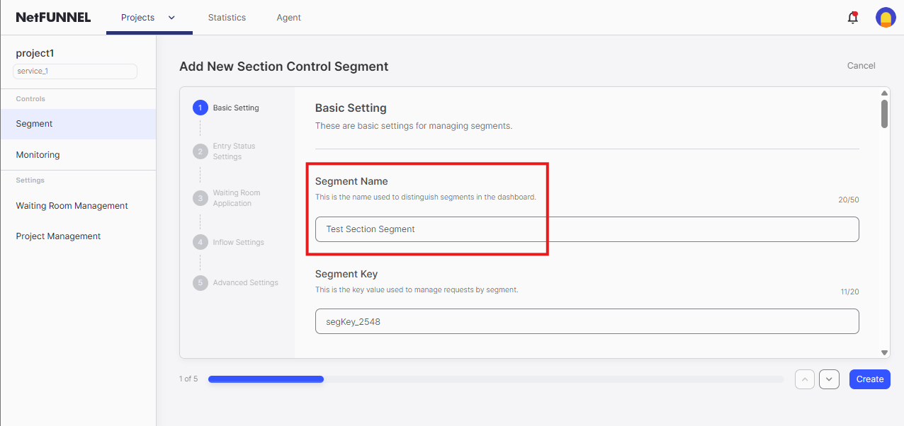 Enter section segment name