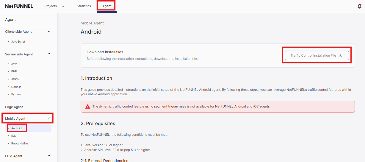 Android Agent SDK Download placement