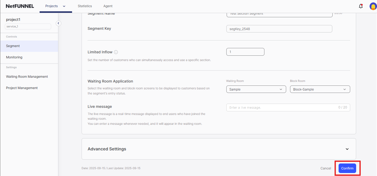 Confirm changes of section control